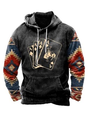 Vintage Poker Style Printed Long Sleeve Men Hoodie