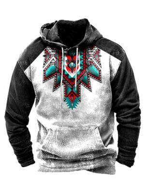 Vintage Indian Style Printed Long Sleeve Men Hoodie