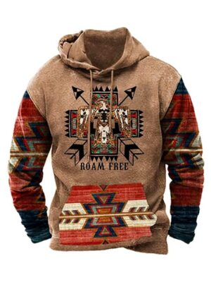 Vintage Indian Printed Casual Long Sleeve Men Hoodie
