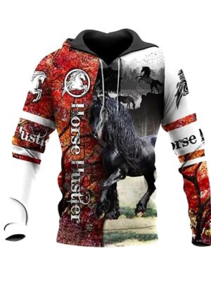Cute Animal Horse 3D Printed Long Sleeve Men Hoodie