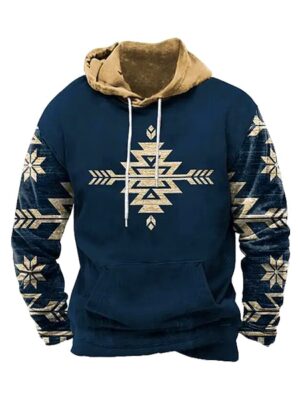 Vintage Ethnic Style Printed Long Sleeve Men Hoodie