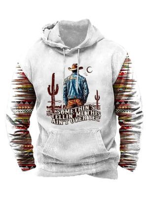 Western Cowboy Style Printed Long Sleeve Men Hoodie