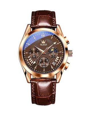 Olevs Sports Leather Quartz Waterproof Wristwatch