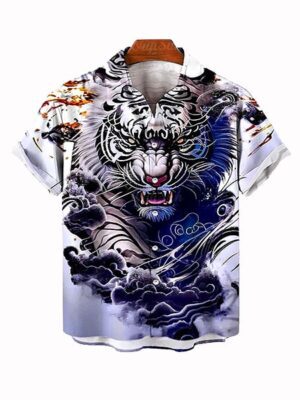 Fierce Beast Style 3D Printed Short Sleeve Men Shirt