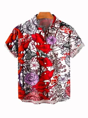 Hawaiian Floral Style Print Short Sleeve Men Shirt