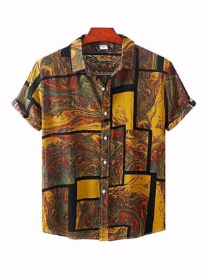 Vintage Camisa Style Print Short Sleeve Men Shirt