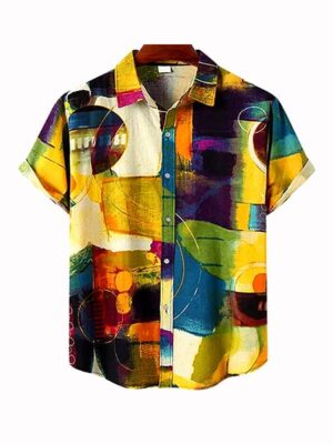 Hawaiian Vintage Style Print Short Sleeve Men Shirt