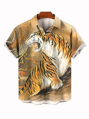 Anime Tiger Style 3D Printed Short Sleeve Men Shirt