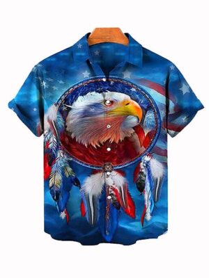 Vintage Eagle Style 3D Printed Short Sleeve Men Shirt