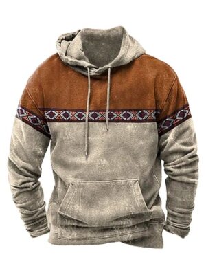 Vintage Winter Plaid Printed Long Sleeve Men Hoodie