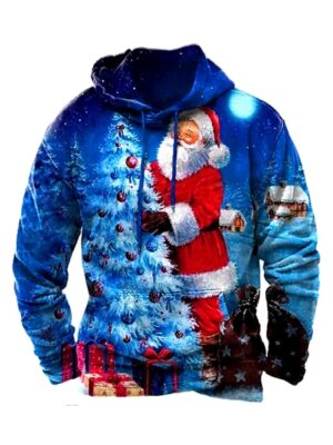 Vintage Christmas Style Printed Long Sleeve Men Hoodie
