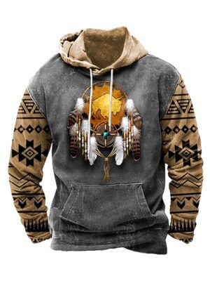Vintage Retro Style Printed Long Sleeve Men Hoodie