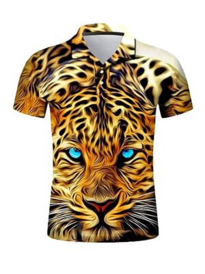 Leopard Style 3D Printed Short Sleeve Polo Shirt