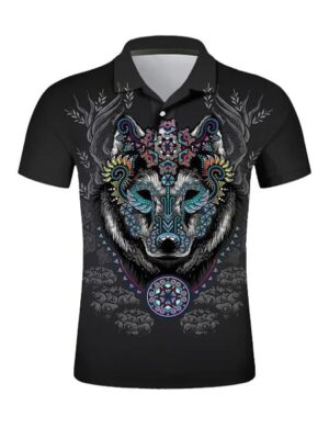 Animal Wolf Style 3D Printed Short Sleeve Polo Shirt