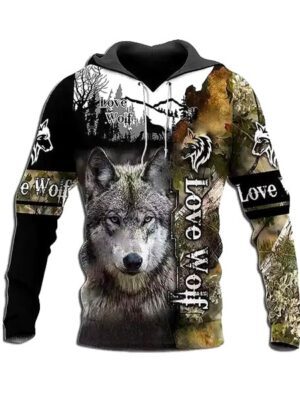 New Wolf Pattern 3D Printed Long Sleeve Men Hoodie