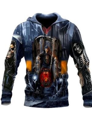 Skull Graphics Style 3D Printed Long Sleeve Men Hoodie