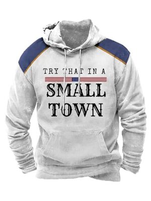 Vintage Small Town Printed Long Sleeve Men Hoodie