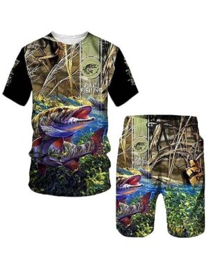Carp Fishing Style 3D Print Short Sleeve 2 Piece Set