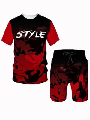 Camouflage Street Style Printed Short Sleeve 2 Piece Set