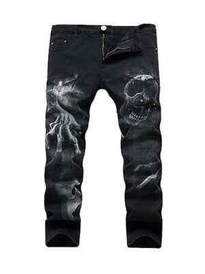 Pattern Printed Straight Style Casual Men Denim Jeans