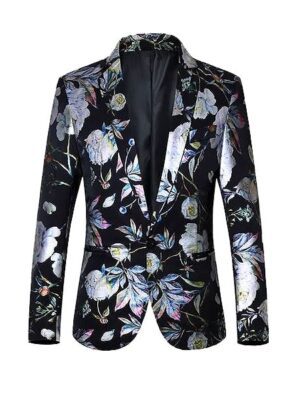Streetwear Floral Design Printed Long Sleeve Men Blazers