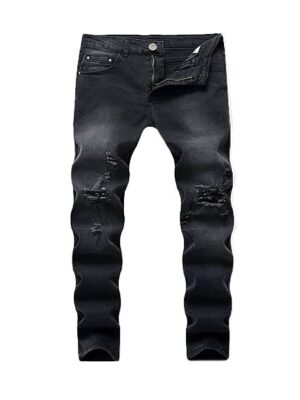 Knee Hole Ruined Casual Regular Style Men Denim Jeans