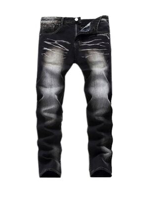 Retro Classic Patch Casual Pencil Style Men Denim Jeans