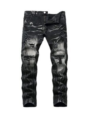 Knee Hole Design Casual Straight Style Men Denim Jeans