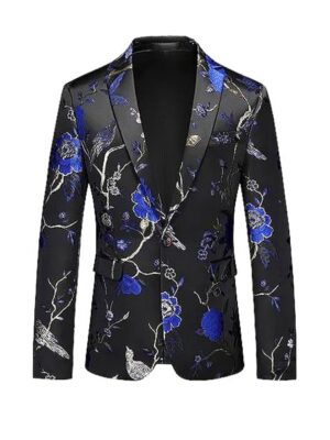 Vintage Floral Style Printed Long Sleeve Men Blazers