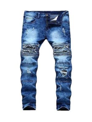 Ruined Hole Ripped Print Straight Men Denim Jeans