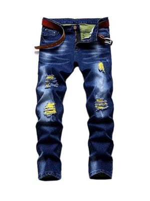 Knee Hole Ruined Casual Straight Style Men Denim Jeans