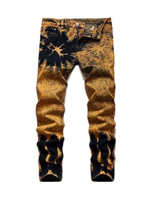 Retro Nostalgic Hiphop Print Straight Style Men Denim Jeans
