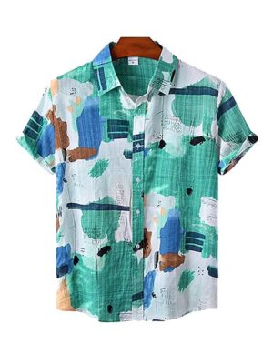 Vintage Plaid Style Pattern Short Sleeve Men Shirt