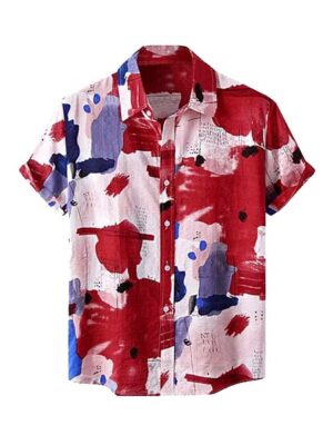 Hawaiian Retro Style Print Short Sleeve Men Shirt