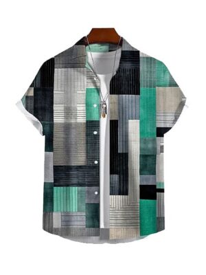 Hawaiian Patchwork Print Short Sleeve Men Shirt