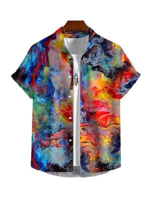 Hawaiian Oil Painting Print Short Sleeve Men Shirt