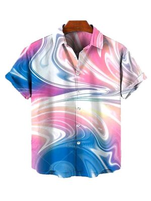 Hawaiian Abstract Ink Print Short Sleeve Men Shirt