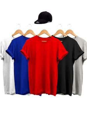 Pack of 5 Plain Short Sleeve T-Shirts With Free Cap