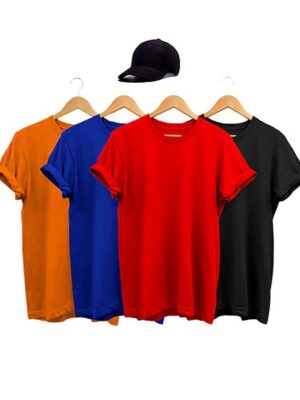 Pack of 4 Plain Short Sleeve T-Shirts With Free Cap