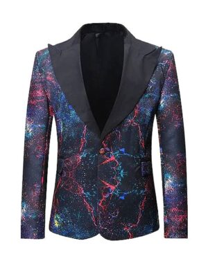 Vintage Floral Design Printed Long Sleeve Men Blazers