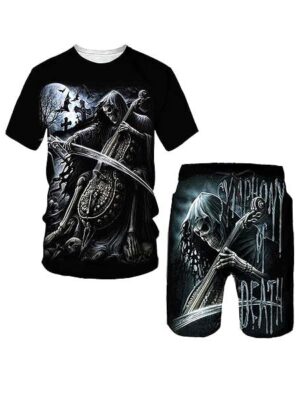 Cool Skull Style 3D Printed Short Sleeve 2 Piece Set