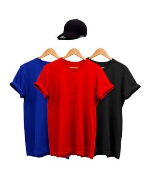Pack of 3 Plain Short Sleeve T-Shirts With Free Cap