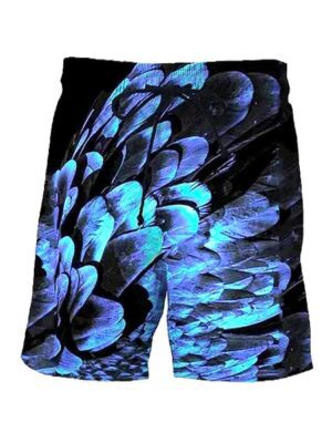 Graffiti Feather Graphic Print Beach Style Men Shorts