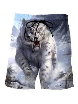 Fierce Tiger Graphic Print Beach Style Men Shorts