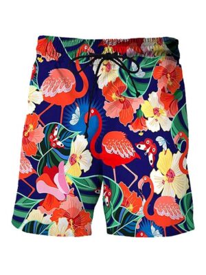 Flamingo Graffiti 3D Printed Beach Style Men Shorts
