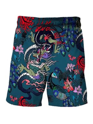 Dragon Totem Graphic Print Beach Style Men Shorts