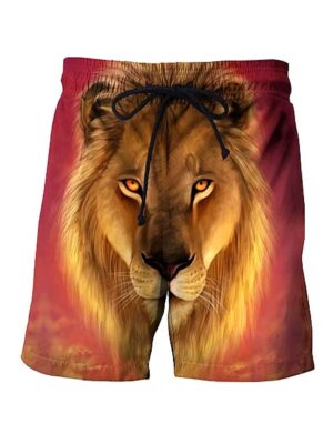 New Lion Graphic 3D Printed Beach Style Men Shorts