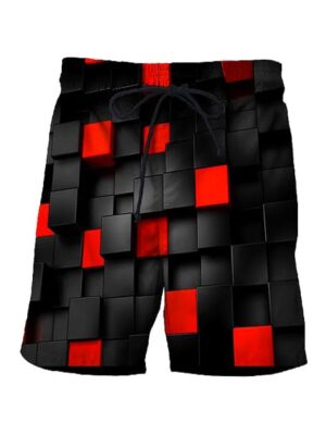 Plaid Graphic 3D Printed Beach Style Men Shorts