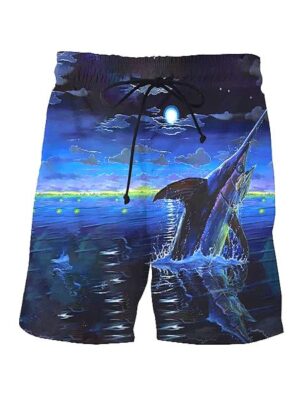Landscape Fish Graphic Print Beach Style Men Shorts