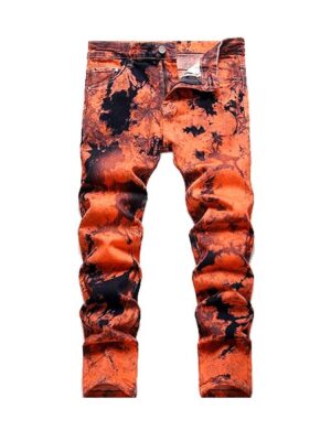 Vintage Geometric Print Straight Style Men Denim Jeans